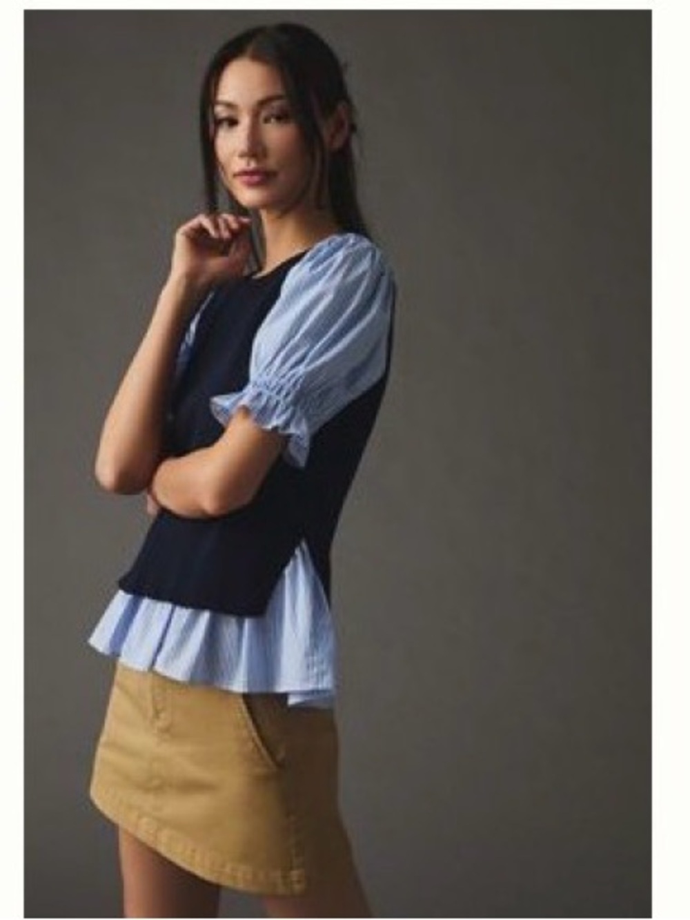 NWT Anthropologie Layered Poplin Sleeve Sweater